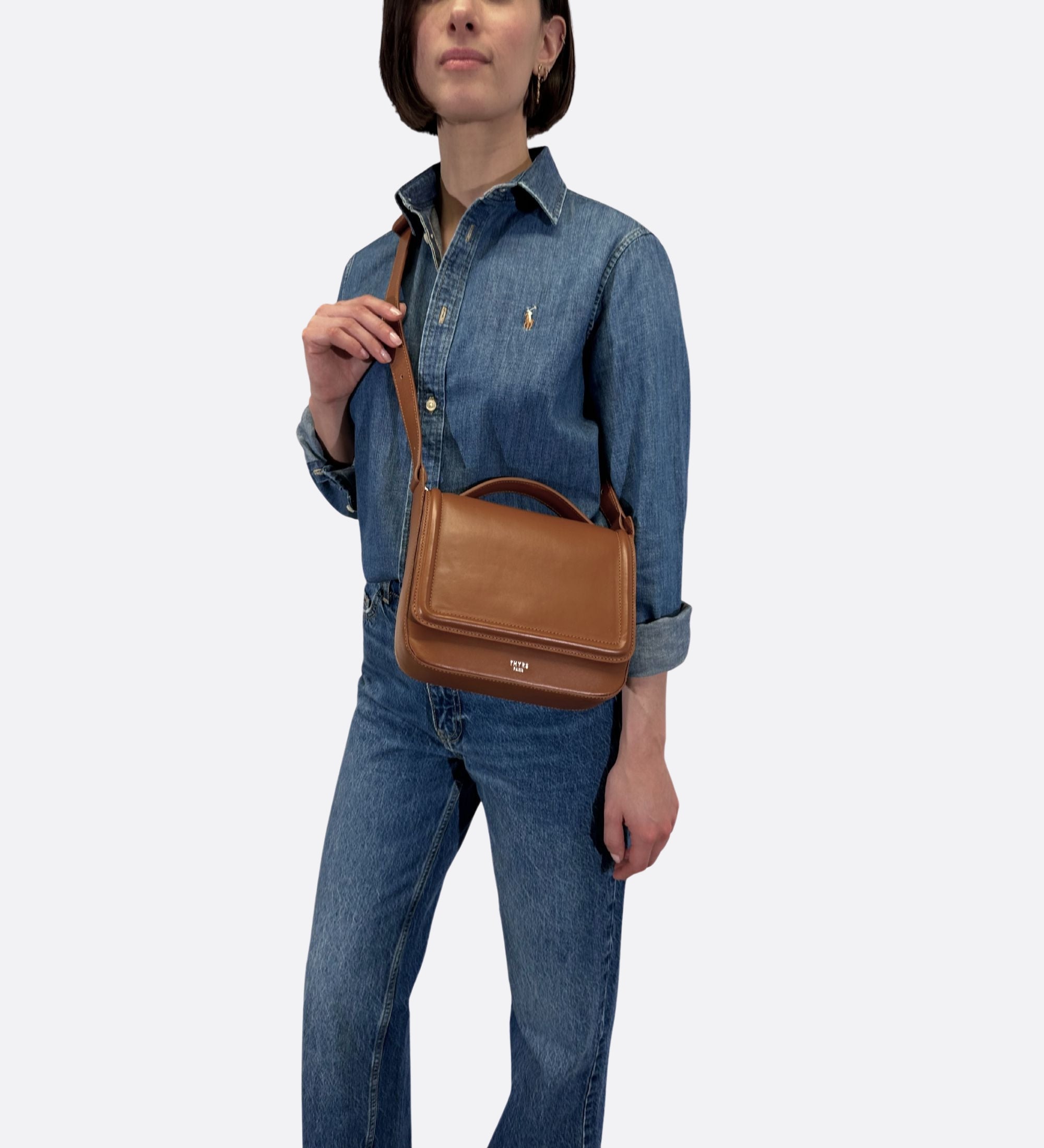 Sac Nine en cuir lisse coloris caramel, Thyrs