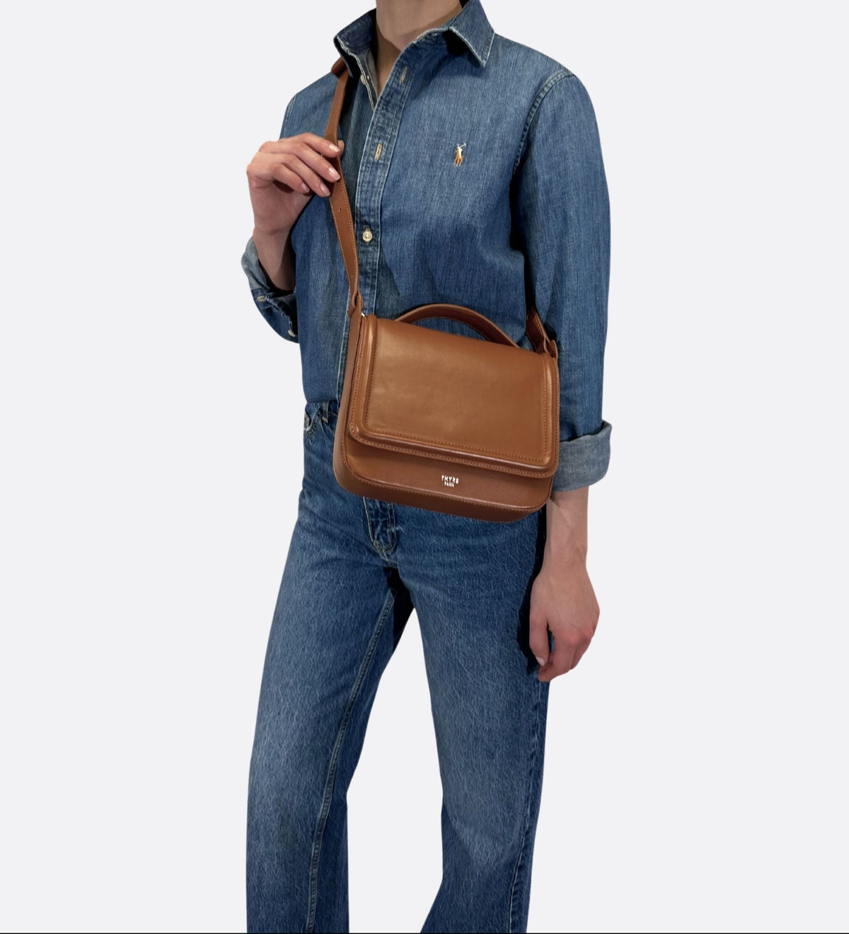Sac Nine en cuir lisse coloris caramel, Thyrs