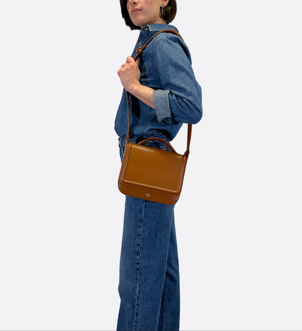 Sac Nine en cuir lisse coloris caramel, Thyrs