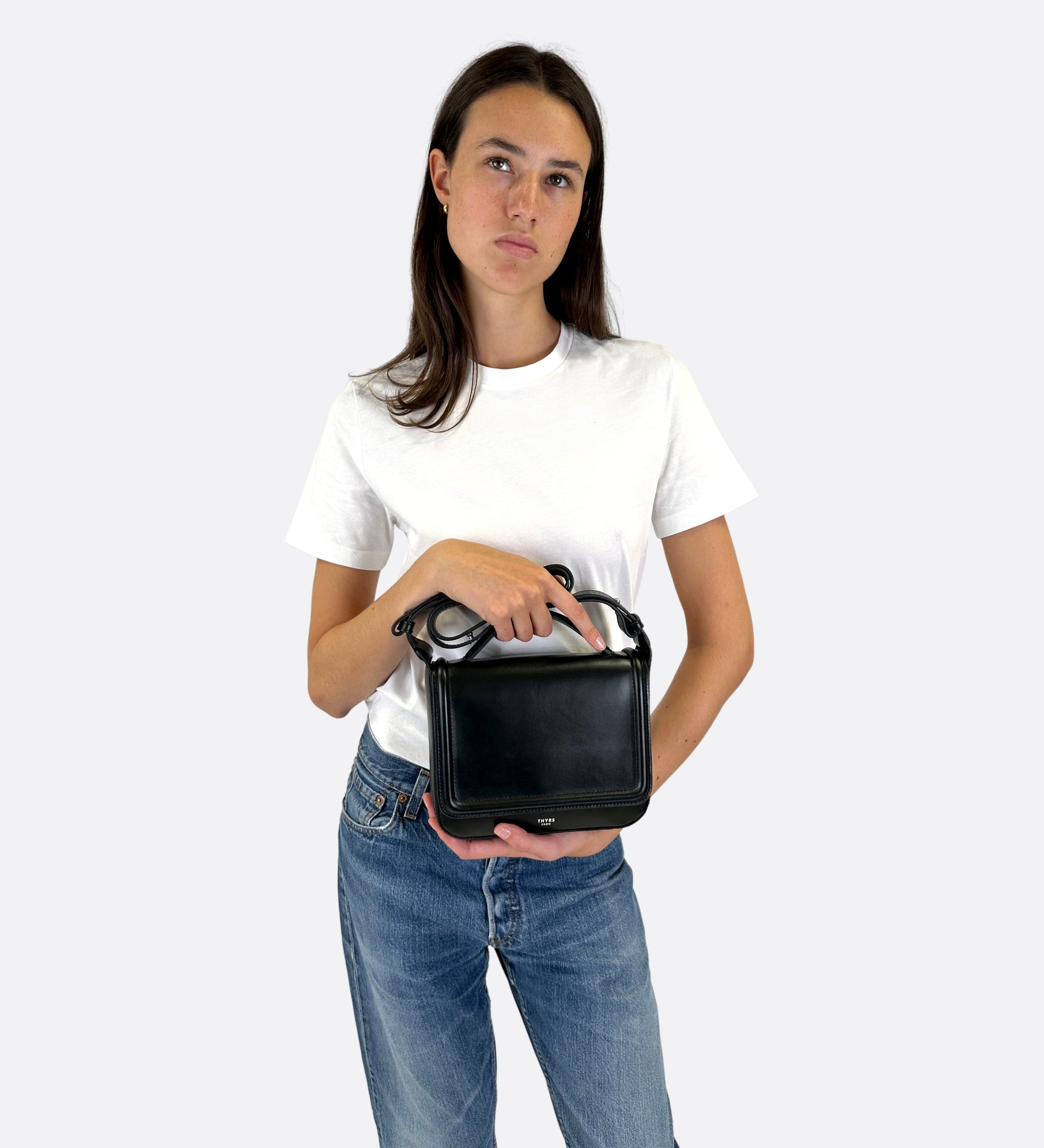 Sac Nine en cuir lisse noir, THYRS