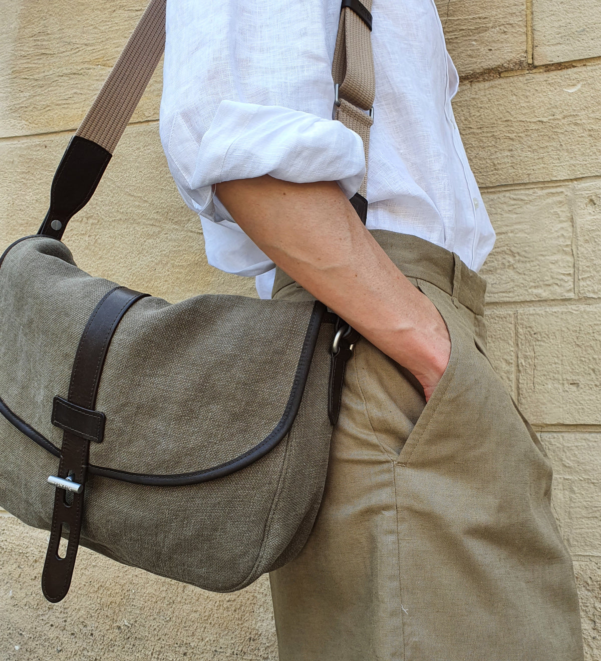 Besace lin kaki Made in France THYRS