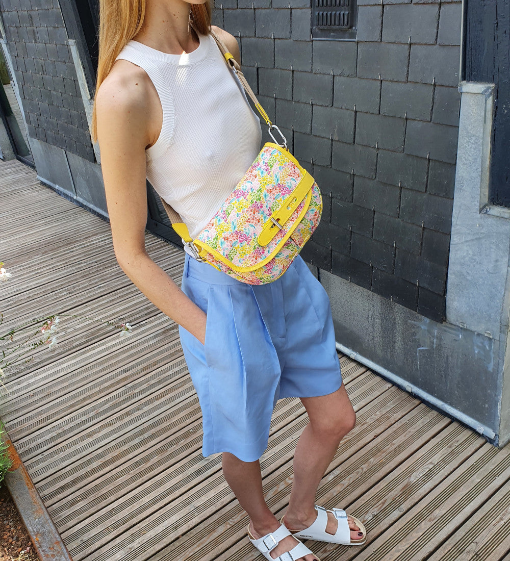 Petite besace made in France tissu fleurs jaune