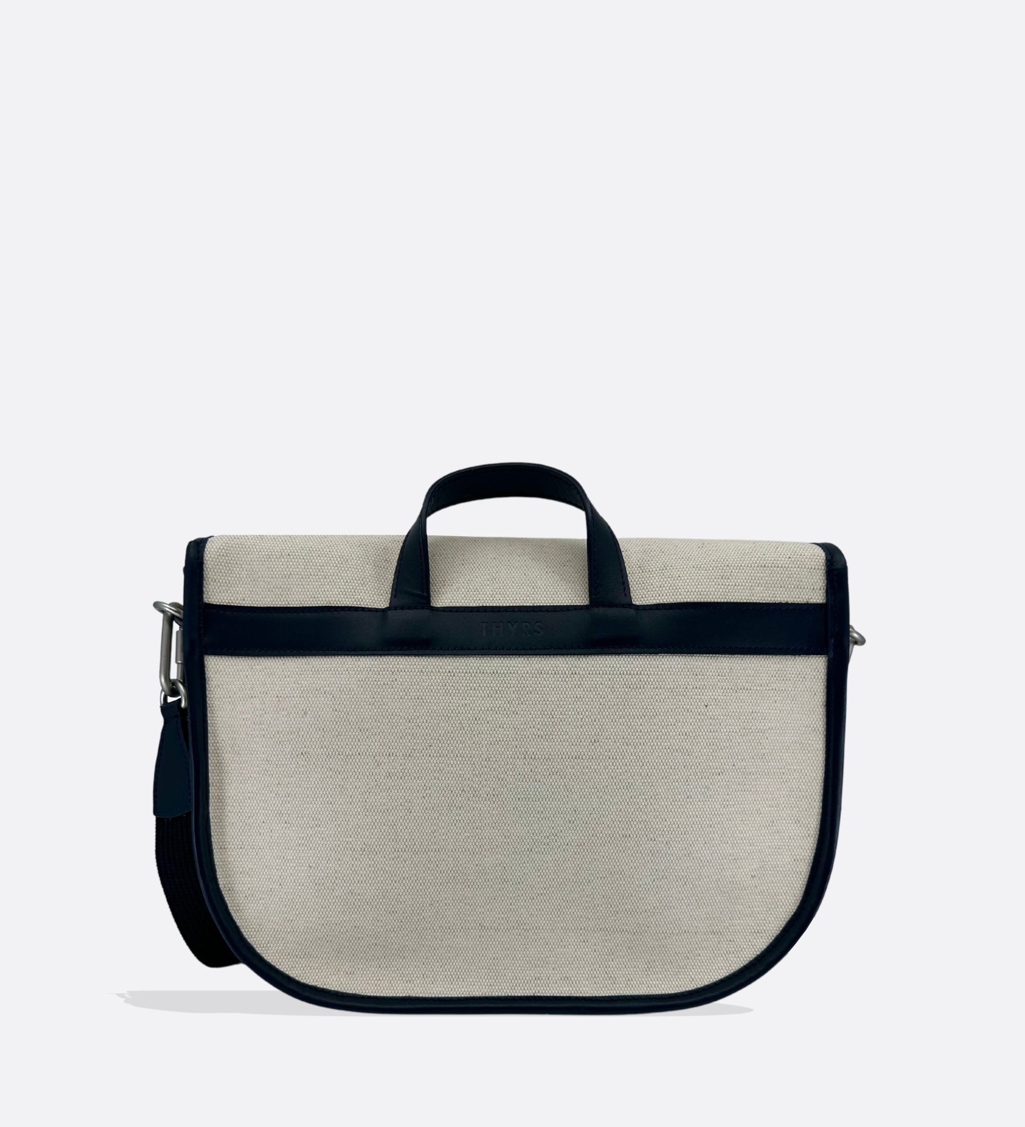 Besace en tissu natté écru et cuir marine, THYRS