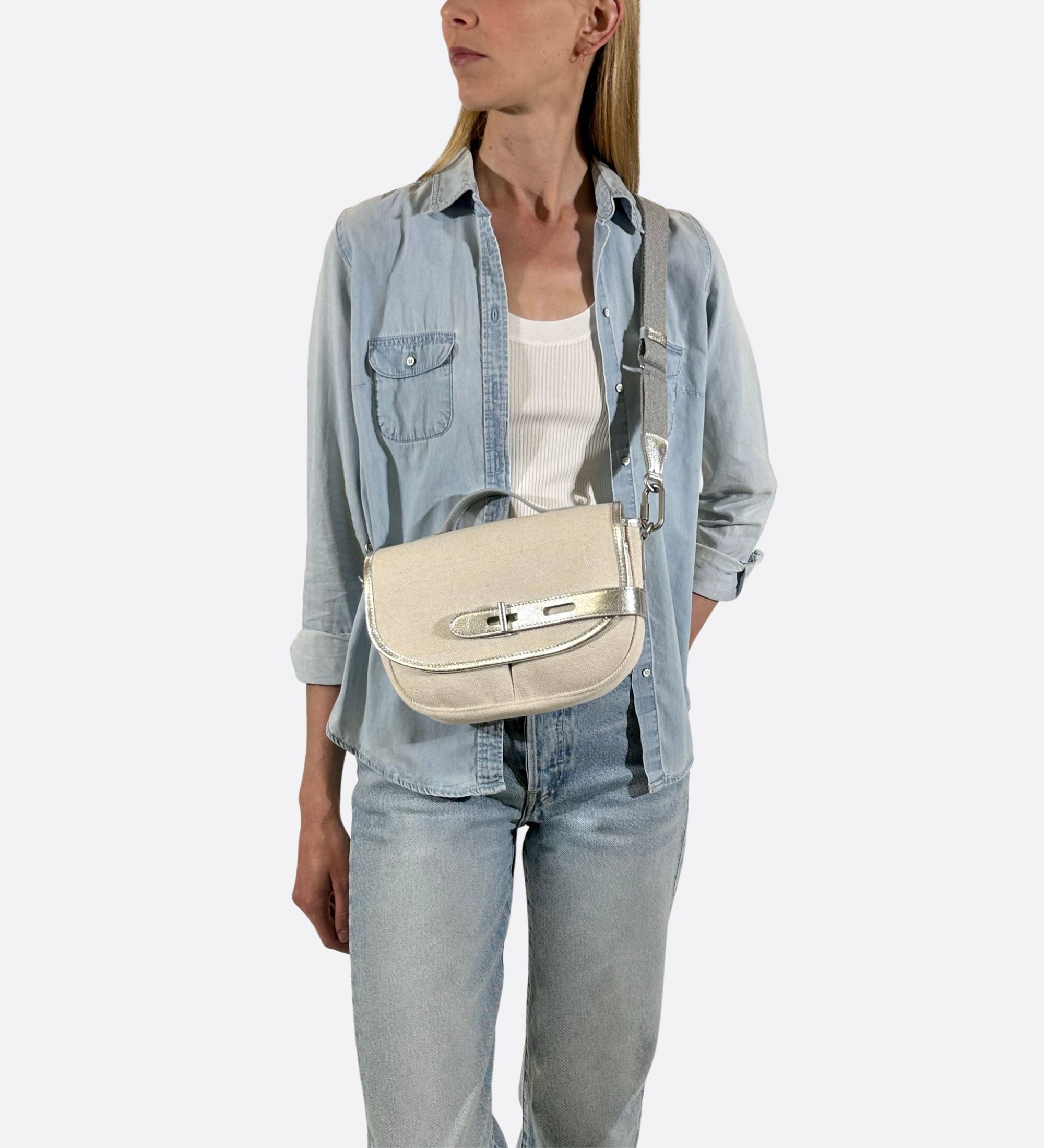 besace made in france THYRS écru et argent