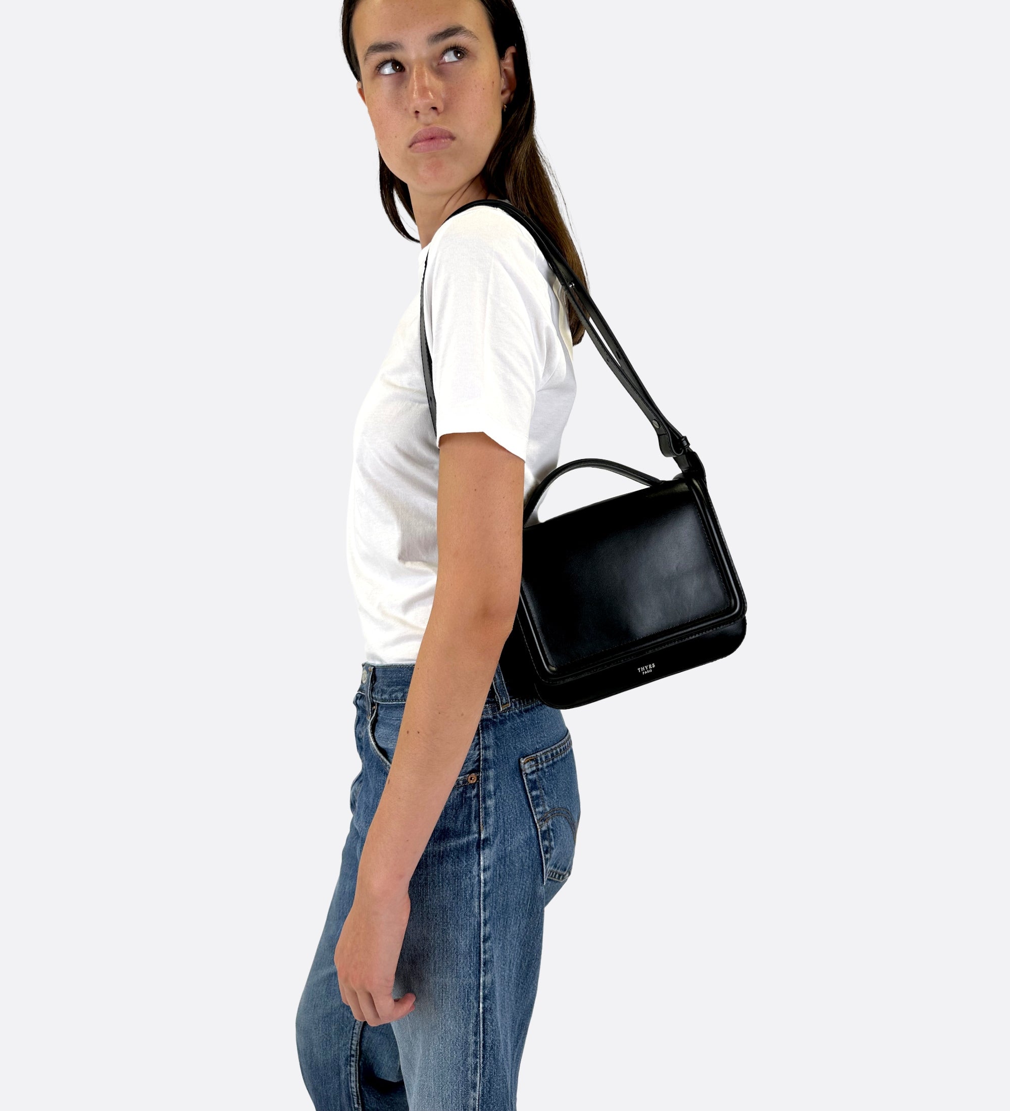 Sac Nine en cuir lisse noir, THYRS