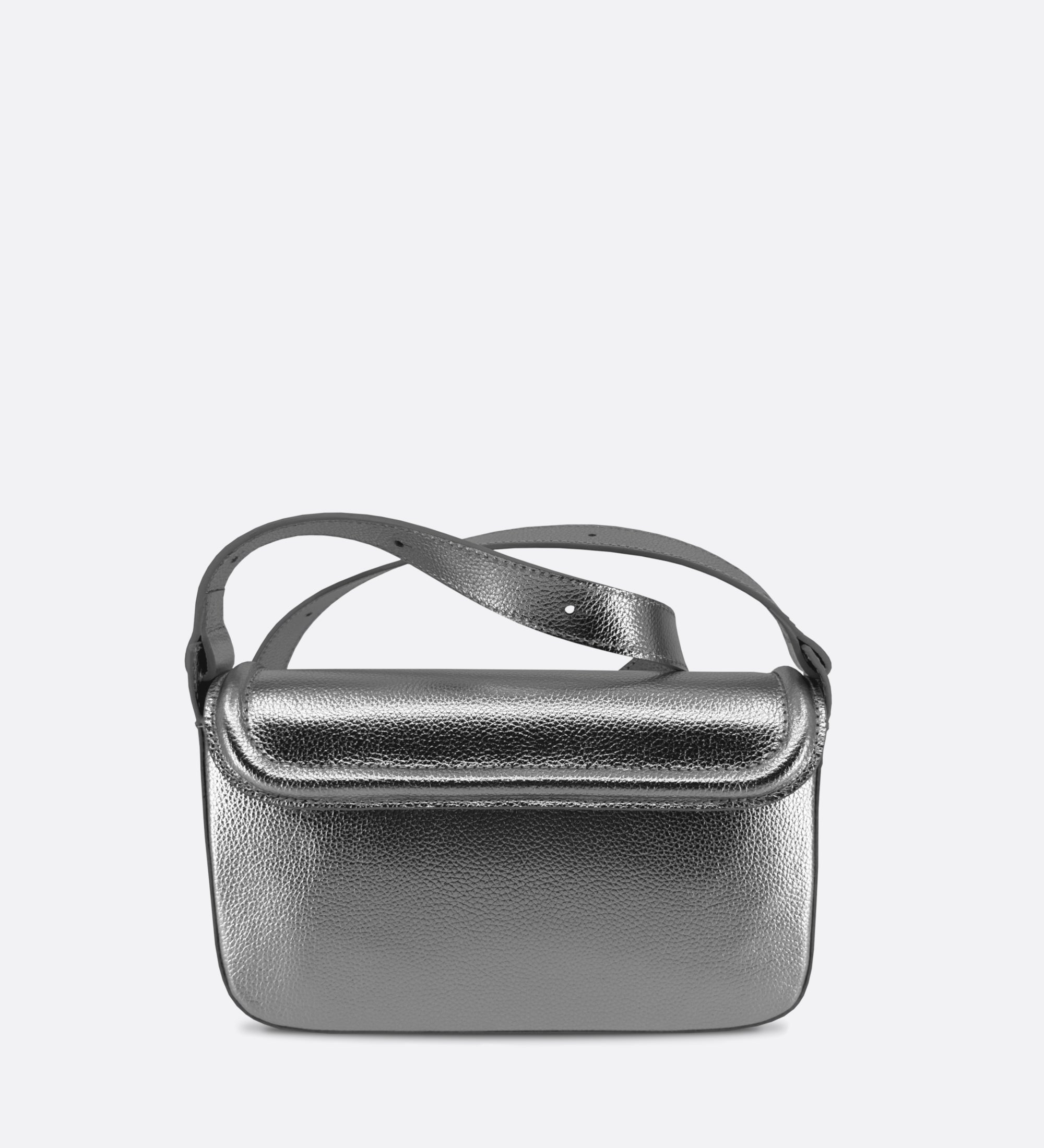 Sac Nine baguette en cuir grainé coloris argent THYRS