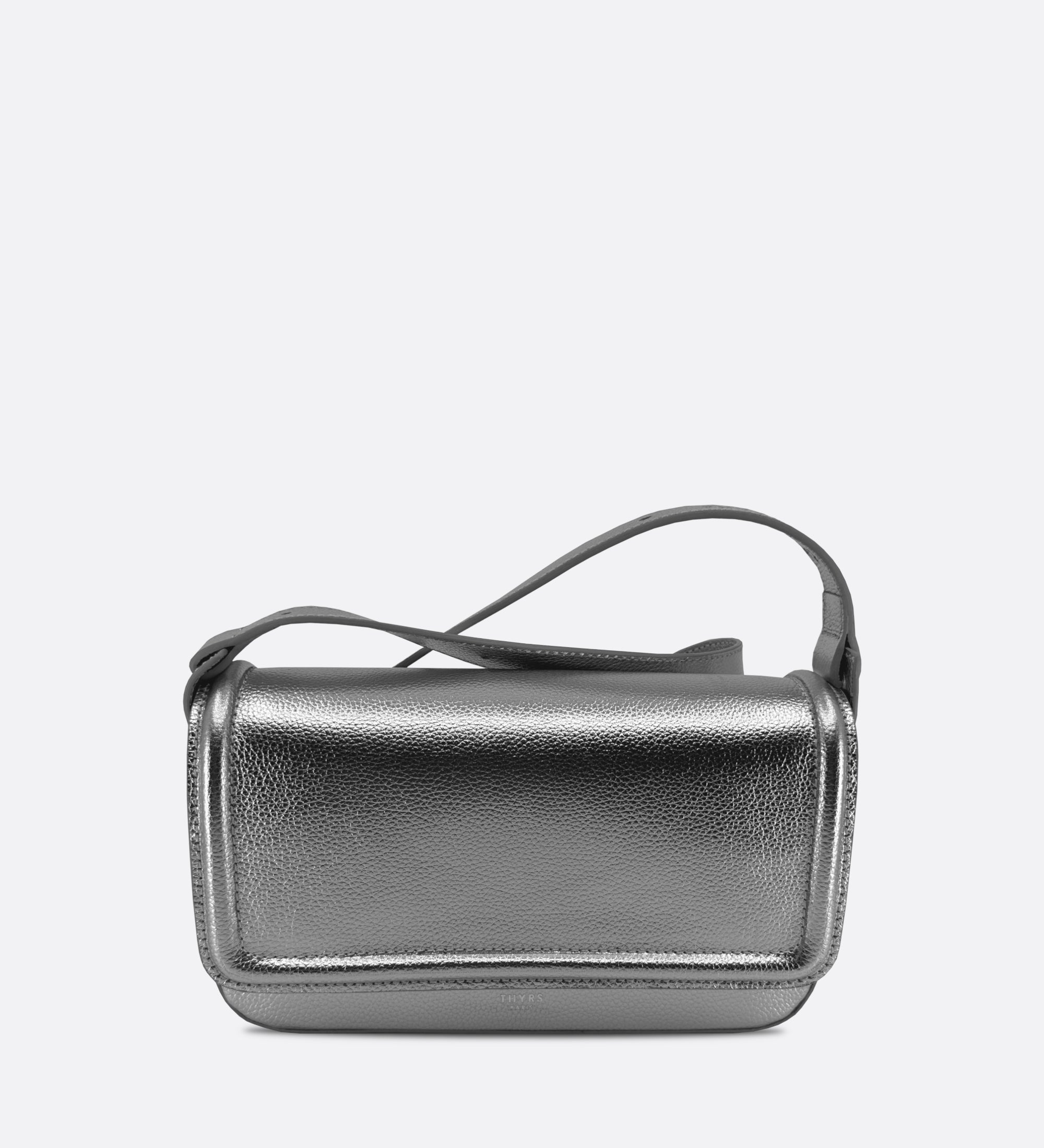 Sac Nine baguette en cuir grainé coloris argent THYRS