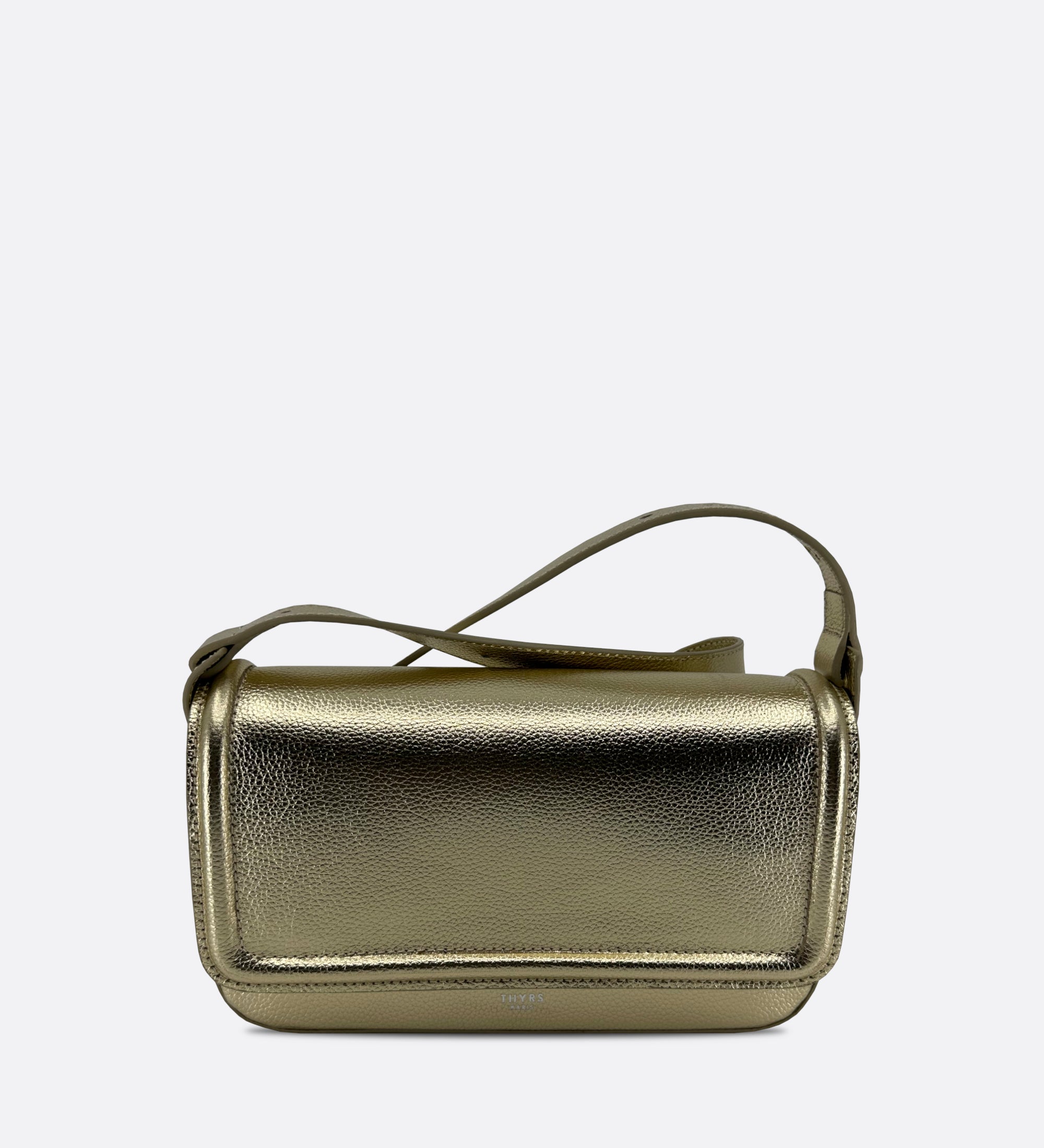 Sac Nine baguette en cuir grainé coloris champagne THYRS