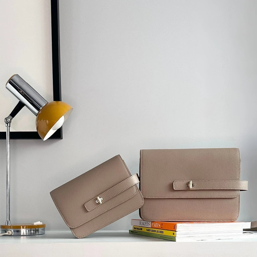 Sacs Petit LALOU et LALOU en cuir grainé taupe