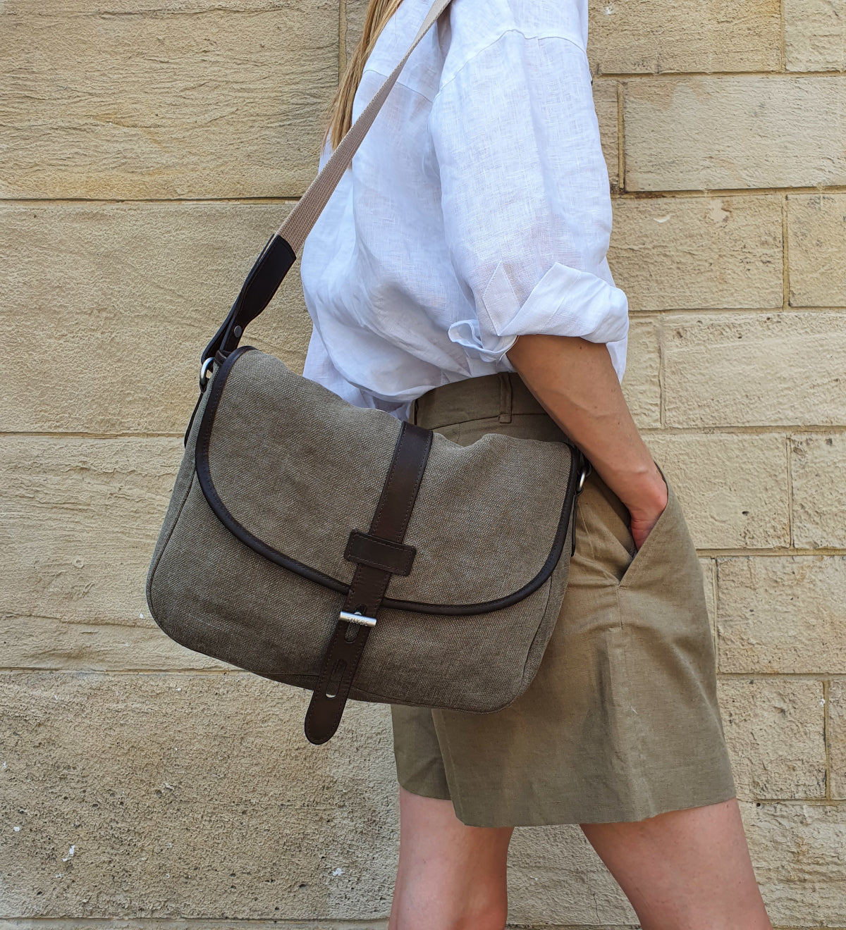 Besace lin kaki Made in France THYRS