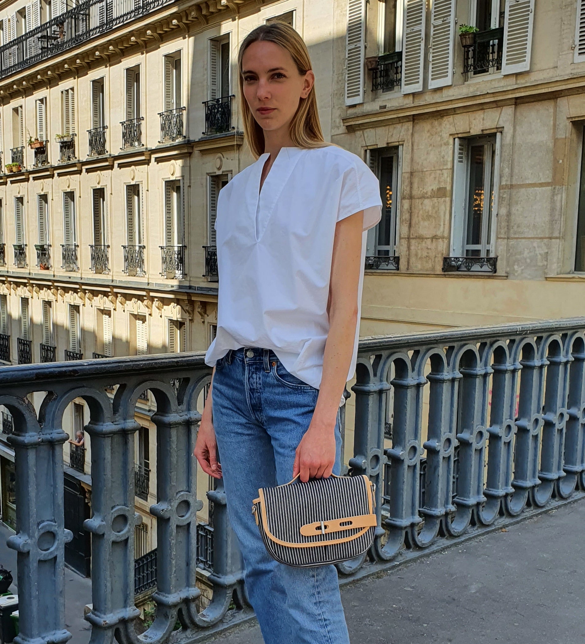 Besace Made in France ecodenim rayé THYRS